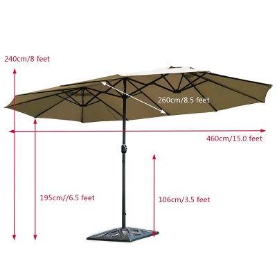 Costway 15' Market Outdoor Umbrella Double-Sided Twin Patio Umbrella With Crank Beige 6 Costway 15' Market Outdoor Umbrella Double-Sided Twin Patio Umbrella With Crank Beige - Image 4
