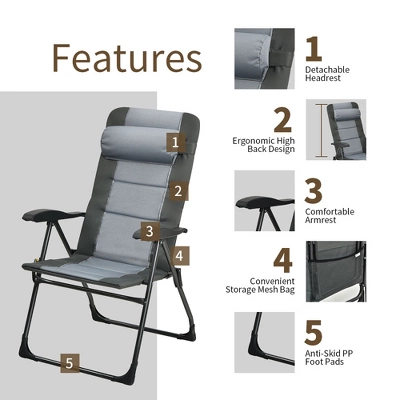 Costway 4PCS Patio Folding Dining Chair Ottoman Set Recliner Adjustable Gray 9 Costway 4PCS Patio Folding Dining Chair Ottoman Set Recliner Adjustable Gray - Image 7