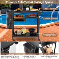 Costway Rolling Grill Cart 3-Shelf BBQ Table Pizza Oven Stand With Trash Bag Holder & Hooks -Costway GUEST 7dc93635 4817 4387 bf66 ccac9d062fd8