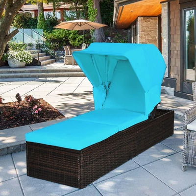 Costway Patio Rattan Lounge Chair Chaise Cushioned Top Canopy Adjustable Turquoise 12 Costway Patio Rattan Lounge Chair Chaise Cushioned Top Canopy Adjustable Turquoise - Image 10