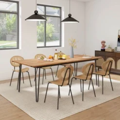 Costway 86.5-Inch Outdoor Dining Table With Acacia Wood Tabletop & Metal Legs Umbrella Hole -Costway GUEST 7e438839 ef04 4f6c 8492 2ed00d83bfa6