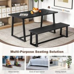 Costway 56.5"L Large Wood Dining Bench With Metal Frame Adjustable Footpads For Kitchen Black/Coffee -Costway GUEST 7e5975e0 1ae6 42d2 b381 4e5ded82180e