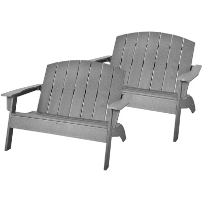 Costway 2PCS Patio Adirondack Chair Loveseat Bench HDPE Weather Resistant Grey 3 Costway 2PCS Patio Adirondack Chair Loveseat Bench HDPE Weather Resistant Grey
