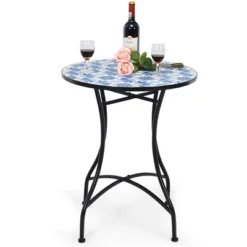 Costway 28.5'' Patio Round Mosaic Bistro Table Plant Stand Blue Flower Pattern -Costway GUEST 7ecdfe41 1801 411c 93d1 bf0ded3085d2