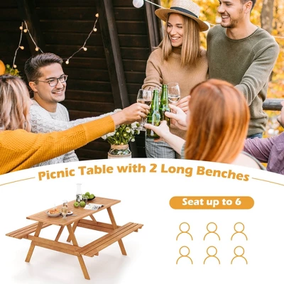 Costway 6 Person Picnic Table Set With Patio Table 2 Built-in Benches 2" Umbrella Hole 6 Costway 6 Person Picnic Table Set With Patio Table 2 Built-in Benches 2" Umbrella Hole - Image 4