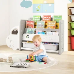 Costway 3-Tier Kids Toy Storage And Bookshelf With 2 Storage Boxes Decorative Car Head -Costway GUEST 7f17be43 c41c 42d8 919e 4ec153b3610b