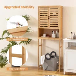 Costway Over The Toilet Storage Cabinet Tall Bathroom Bamboo Shelf Organizer Space Saver -Costway GUEST 7f854cce 40f4 4f87 845a e12656905f02