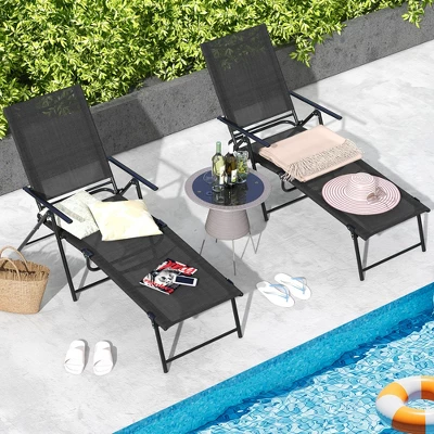 Costway 2 Piece Patio Folding Chaise Lounge Chairs With 6-Level Backrest Reclining Chairs Tan/Black/Grey 3 Costway 2 Piece Patio Folding Chaise Lounge Chairs With 6-Level Backrest Reclining Chairs Tan/Black/Grey