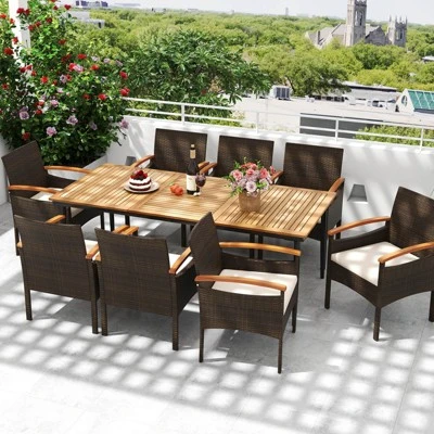 Costway 9 PCS Patio PE Wicker Dining Set With Cushions And 1.9" Umbrella Hole For Deck 6 Costway 9 PCS Patio PE Wicker Dining Set With Cushions And 1.9" Umbrella Hole For Deck - Image 4