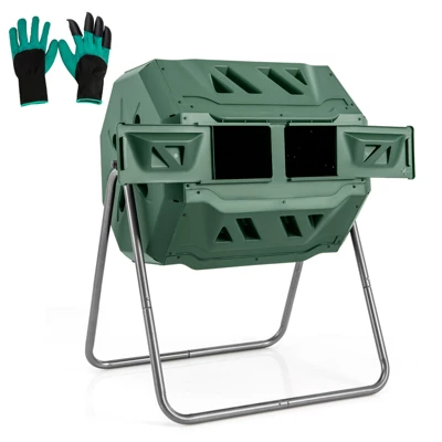 Costway Tumbling Composter 40 Gallon Garden Rotating Compost Bin With Dual Chamber Black/Green 13 Costway Tumbling Composter 40 Gallon Garden Rotating Compost Bin With Dual Chamber Black/Green - Image 11