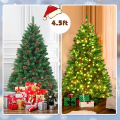 Costway 4.5Ft6.5Ft7.5Ft Pre-lit Hinged Christmas Tree W/ Pine Cones Red Berries And 300450450 LED Lights -Costway GUEST 7fc60133 2c16 42ce ad50 91f59bb2ac31