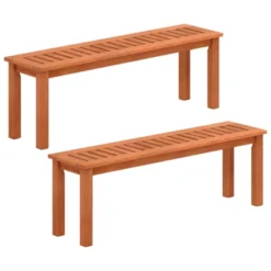Costway 1/2 PCS 47 Inch Patio Wood Bench 2-Person Backless Bench With Slatted Seat Teak -Costway GUEST 7fcedd25 4a8a 49e6 9ec7 2ea6fbdfabc3