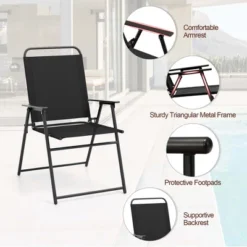 Costway 2pcs Patio Folding Chairs Dining Armrest Backrest Outdoor Portable Gray/Black -Costway GUEST 7fcf6600 fa8e 4d21 997f 0458f5a5de0b