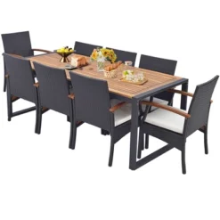 Costway 9 Pieces Patio Rattan Dining Set With Acacia Wood Table, 1.9" Umbrella Hole -Costway GUEST 7fd7882f 9d9c 4755 a351 ed3d9291d49f