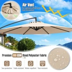 Costway 10 FT Offset Hanging Umbrella With Base Patio Cantilever Umbrella 360° Rotation Brown/Turquoise/Beige/Gray/Red -Costway GUEST 7fed2a64 78c2 4e74 89ac 326b4f07426b