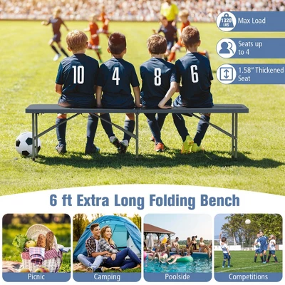 Costway 6 Ft Plastic Folding Bench With 1320 LBS Capacity Handle & Lock For Outdoor Picnic White/Gray 10 Costway 6 Ft Plastic Folding Bench With 1320 LBS Capacity Handle & Lock For Outdoor Picnic White/Gray - Image 8
