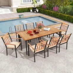 Costway 9 PCS Patio Dining Set 79" Rectangle Dining Tables With 8 Wooden Armchairs 15 Costway 9 PCS Patio Dining Set 79" Rectangle Dining Tables With 8 Wooden Armchairs -Costway GUEST 8048eb30 051a 4f20 a422 c07c54ea343f