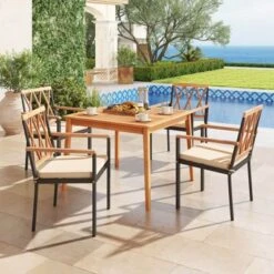 Costway 5 PCS Patio Acacia Wood Dining Set With Soft Seat Cushions Umbrella Hole For Yard -Costway GUEST 809d4f91 750e 421a 9132 9f901c2833f2