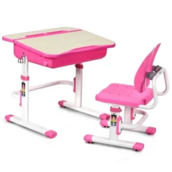 Costway Adjustable Children Study Desk Chair Set W/Winged Backrest Pink -Costway GUEST 80cbb9c5 3402 418c 8dda 321acb30626f