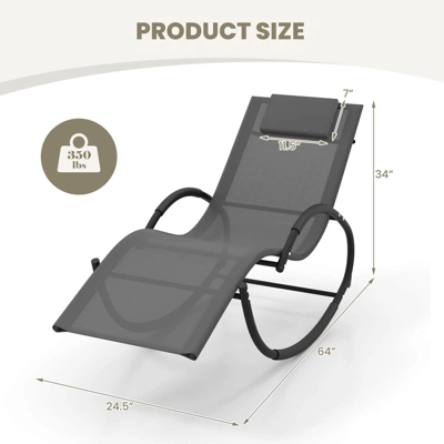 Costway 1/2 PCS Outdoor Rocking Lounge Chair With Removable Headrest Breathable Backrest & Seat Grey 4 Costway 1/2 PCS Outdoor Rocking Lounge Chair With Removable Headrest Breathable Backrest & Seat Grey - Image 2