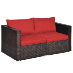 Costway 2PCS Patio Rattan Corner Sofa Sectional Furniture Set Black Cushion BlackRed -Costway GUEST 8123b08e 6756 429c b957 074c0b8156a3