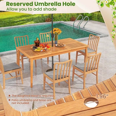 Costway 6-Person Outdoor Acacia Wood Dining Table With 1.96" Umbrella Hole Rectangular 10 Costway 6-Person Outdoor Acacia Wood Dining Table With 1.96" Umbrella Hole Rectangular - Image 8