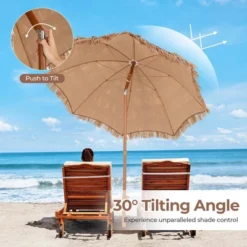 Costway 6.5 FT Hula Thatched Tiki Beach Umbrella 30° Tilting Hawaiian Style Umbrella Natural -Costway GUEST 813b3fc4 a8d3 45ab 8d9d e401298d5230