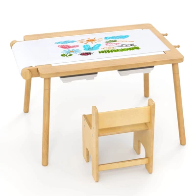 Costway Sensory Table & Chair Set For Kids 2-8 With Foldable Bins For Sand/Water & Paper White/Beige 11 Costway Sensory Table & Chair Set For Kids 2-8 With Foldable Bins For Sand/Water & Paper White/Beige - Image 9