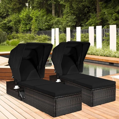 Costway 2PCS Patio Rattan Lounge Chair Chaise Cushion Canopy Adjustable Tea Table Black/White/Turquoise 12 Costway 2PCS Patio Rattan Lounge Chair Chaise Cushion Canopy Adjustable Tea Table Black/White/Turquoise - Image 10