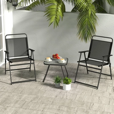 Costway 3pcs Patio Folding Conversation Chairs&Table Heavy-Duty Metal Outdoor Portable 3 Costway 3pcs Patio Folding Conversation Chairs&Table Heavy-Duty Metal Outdoor Portable
