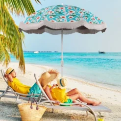 Costway 6.5 FT Outdoor Fringe Patio Umbrella With Carrying Bag Push Button Tilt For Garden White/Navy/Green -Costway GUEST 8216abd7 5e95 4de3 b882 8d9d0a4188e5