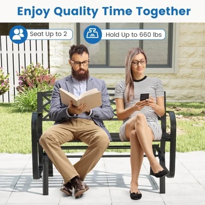 Costway 2-Person Outdoor Glider Bench With Metal Frame Armrests Geometric Backrest 9 Costway 2-Person Outdoor Glider Bench With Metal Frame Armrests Geometric Backrest - Image 7