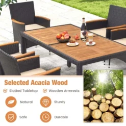 Costway 7 PCS Outdoor Dining Set For 6 With Umbrella Hole Acacia Wood Tabletop Poolside Black & Natural -Costway GUEST 82472a47 d9f1 41d6 88b6 b41ac8596136