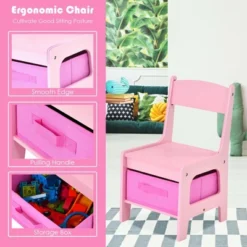 Costway 3 In 1 Kids Wood Table Chairs Set W/ Storage Box Blackboard Drawing Pink -Costway GUEST 8256f2f5 2193 4612 95d0 260826f440d5 1