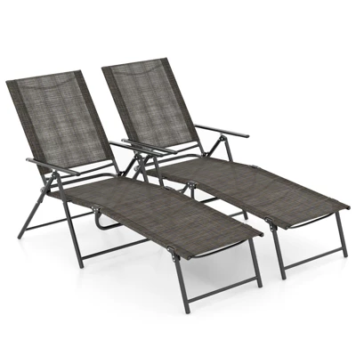 Costway 2 Piece Patio Folding Chaise Lounge Chairs With 6-Level Backrest Reclining Chairs Tan/Black/Grey 14 Costway 2 Piece Patio Folding Chaise Lounge Chairs With 6-Level Backrest Reclining Chairs Tan/Black/Grey - Image 12