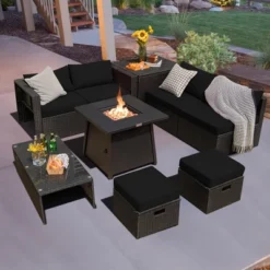 Costway 9PCS Patio Rattan Furniture Set Fire Pit Space-saving W/ Cushion Cover 26 Costway 9PCS Patio Rattan Furniture Set Fire Pit Space-saving W/ Cushion Cover -Costway GUEST 827d770d 7936 4620 83f6 80091a592b35