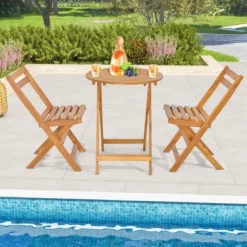 Costway 3 PCS Folding Patio Bistro Set Solid Acacia Wood Table & Chairs Slatted Tabletop -Costway GUEST 829eb7ba e13b 404b b150 9b65d29573d2