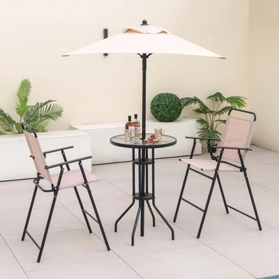 Costway 4PCS Patio Bistro Set Folding Counter Height Chairs Round Bar Table& Umbrella 3 Costway 4PCS Patio Bistro Set Folding Counter Height Chairs Round Bar Table& Umbrella