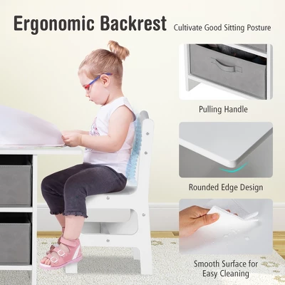 Babyjoy Kids Art Play Wood Table And 2 Chairs Set W/ Storage Baskets Puzzle 7 Babyjoy Kids Art Play Wood Table And 2 Chairs Set W/ Storage Baskets Puzzle - Image 5