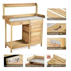 Costway Outdoor Potting Bench Garden Wooden Work Station Metal Tabletop Cabinet Drawer -Costway GUEST 82dc0ee0 f631 44cb 8ec9 04ca04e3f2b5