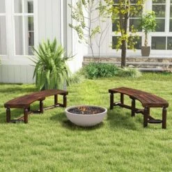 Costway Patio Curved Bench Carbonized Wood Dining Bench For Round Table 710 LBS Max Load -Costway GUEST 82e593ab 0fd4 413e 9328 62f8def4a938