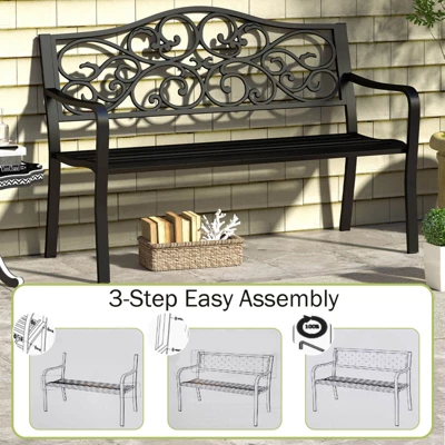 Costway 50" Porch Bench With Ergonomic Backrest & Armrests Floral Patterns Curved 8 Costway 50" Porch Bench With Ergonomic Backrest & Armrests Floral Patterns Curved - Image 6