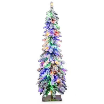 Costway 4 FT/5FT/6FT Pre-Lit Slim Christmas Tree Flocked Xmas Decoration 11 Modes 100 LED Lights 12 Costway 4 FT/5FT/6FT Pre-Lit Slim Christmas Tree Flocked Xmas Decoration 11 Modes 100 LED Lights - Image 10