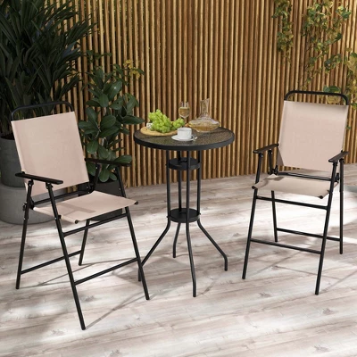 Costway 3PCS Patio Bistro Set Folding Chairs Round Bar Table With 1.6'' Umbrella Hole Yard 6 Costway 3PCS Patio Bistro Set Folding Chairs Round Bar Table With 1.6'' Umbrella Hole Yard - Image 4
