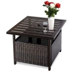 Costway Brown Rattan Wicker Steel Side Table Outdoor Furniture Deck Garden Patio Pool -Costway GUEST 835b03eb 1502 4ef3 b8eb 9f1dc31bc695