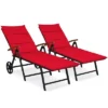 Costway 2 PCS Folding Patio Rattan Lounge Chair Cushioned Aluminum W/ Wheel
