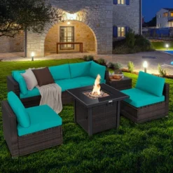 Costway 7PCS Patio Rattan Furniture Set Fire Pit Table Cover Glass Top Cushion Off WhiteBlackNavyRedTurquoise 25 Costway 7PCS Patio Rattan Furniture Set Fire Pit Table Cover Glass Top Cushion Off WhiteBlackNavyRedTurquoise -Costway GUEST 8385e388 affb 43c8 b65d f91157ccbc16