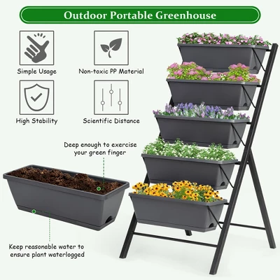 Costway Set Of 2 4 FT Vertical Raised Garden Bed 5-Tier Planter Box For Patio Balcony 3 Costway Set Of 2 4 FT Vertical Raised Garden Bed 5-Tier Planter Box For Patio Balcony