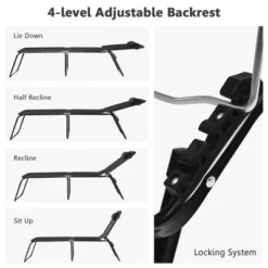 Costway Folding Beach Lounge Chair Heightening Design Patio Lounger W/ Pillow BlackGrey -Costway GUEST 83c07b4d b407 4f74 96ea 3b4bcb93d7c6