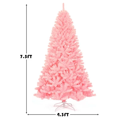 Costway 7.5Ft Hinged Artificial Christmas Tree Full Fir Tree New PVC W/ Metal Stand Pink 4 Costway 7.5Ft Hinged Artificial Christmas Tree Full Fir Tree New PVC W/ Metal Stand Pink - Image 2